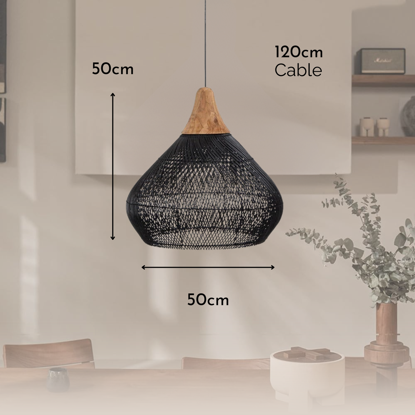 PREVENTA - Lampara Colgante Rattan Claro Negro Duna 50cm