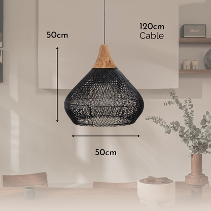 PREVENTA - Lampara Colgante Rattan Claro Negro Duna 50cm