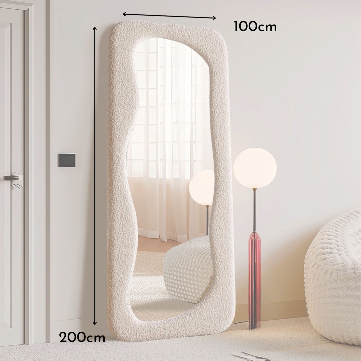 Espejo Blanco Cuerpo Entero Estilo Bouclé 200x100cm