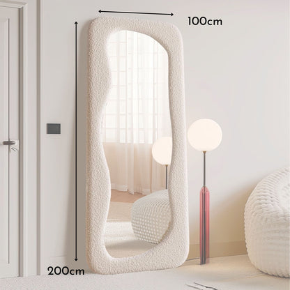 Espejo Blanco Cuerpo Entero Estilo Bouclé 200x100cm
