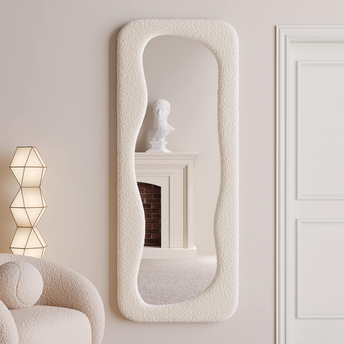 PREVENTA - Espejo Blanco Cuerpo Entero Estilo Bouclé 200x100cm