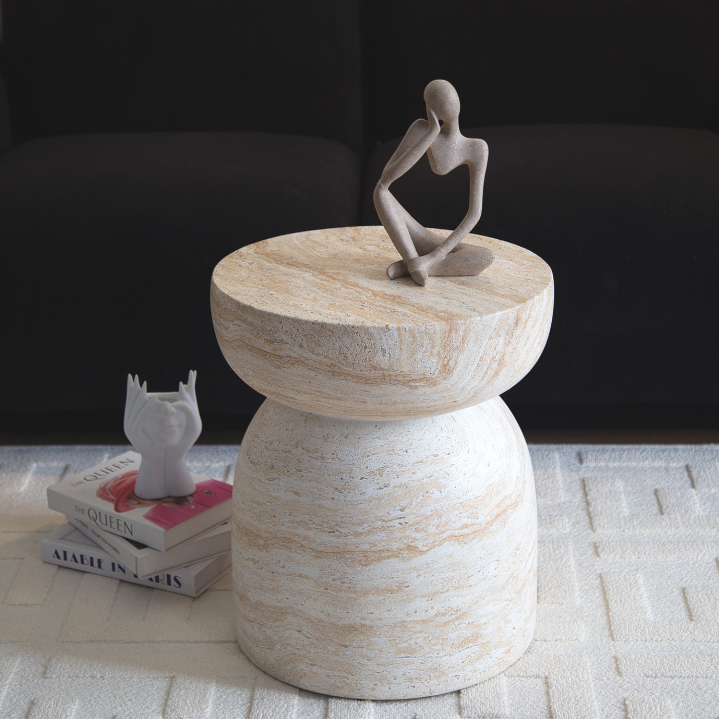 PREVENTA - Mesa Lateral Piedra Luna Jupiter Crema