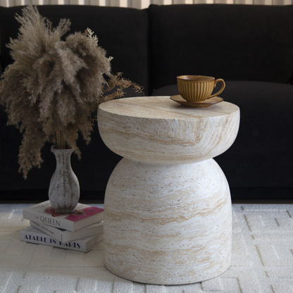 PREVENTA - Mesa Lateral Piedra Luna Jupiter Crema