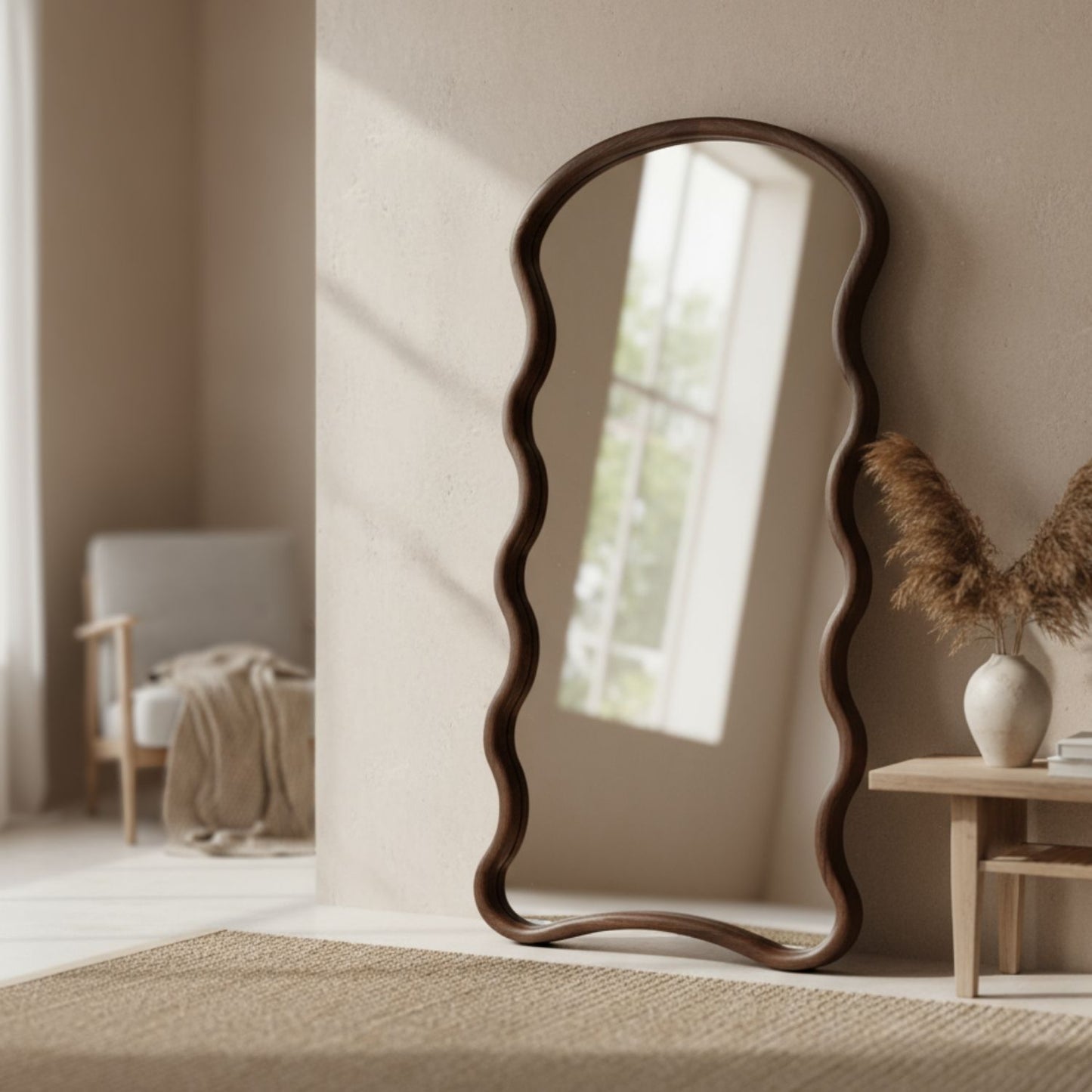 PREVENTA - Espejo Ondas Macizo Nogal Cuerpo Entero 180x80cm