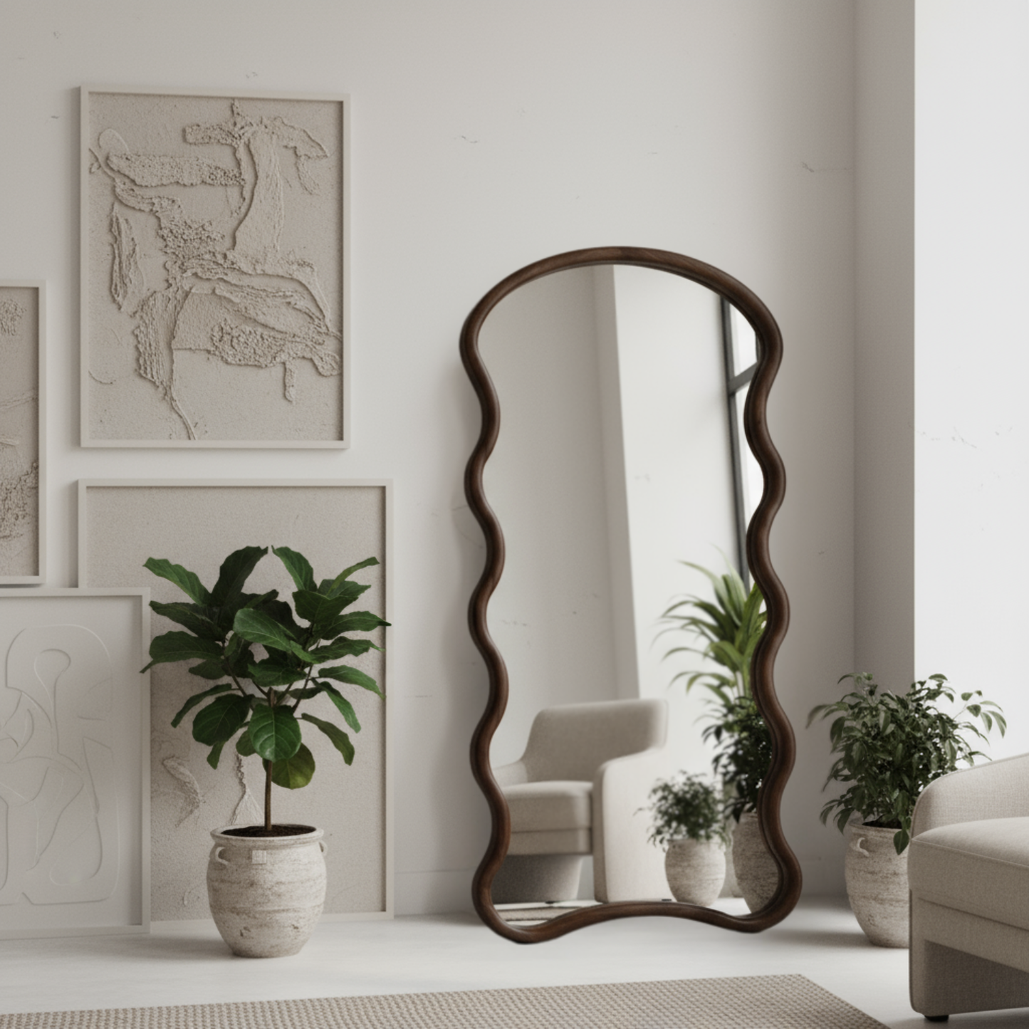 Espejo Ondas Macizo Nogal Cuerpo Entero 200x100cm