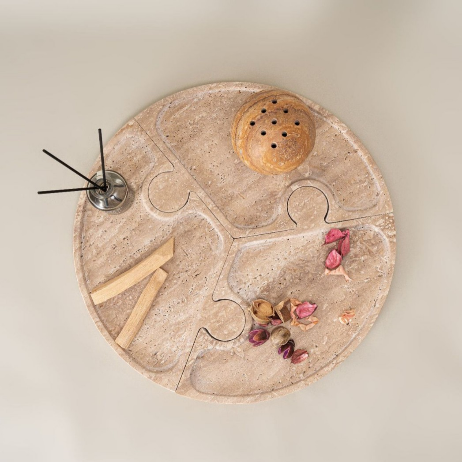 Bandeja de Piedra Puzzle Travertino Deco y Aperitivos