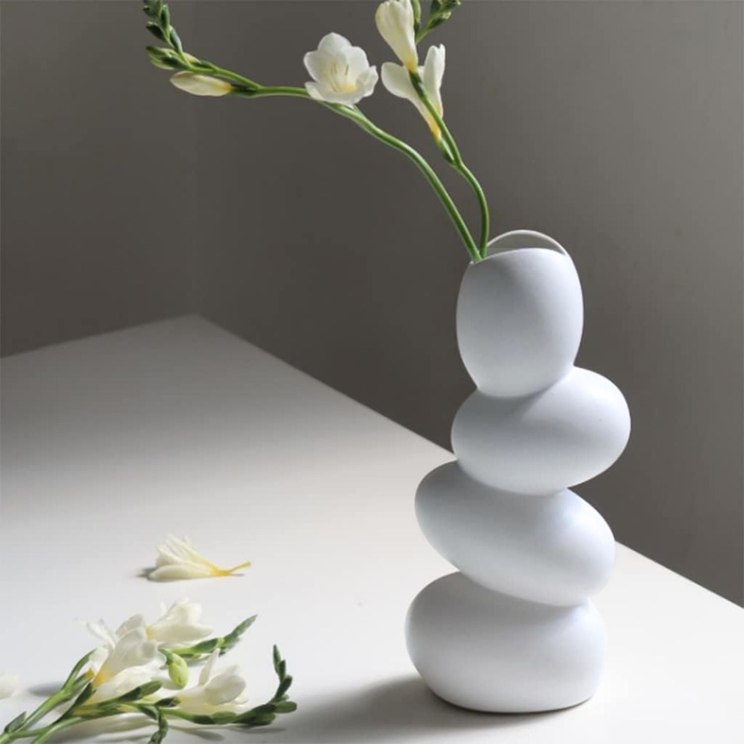 Florero Cerámica Centro de Mesa Blanco Stones