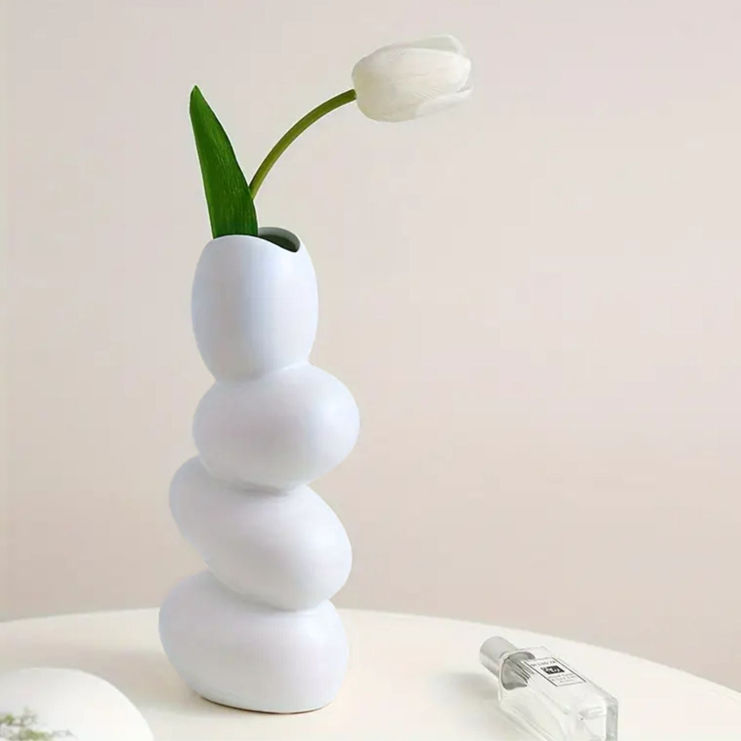 Florero Cerámica Centro de Mesa Blanco Stones