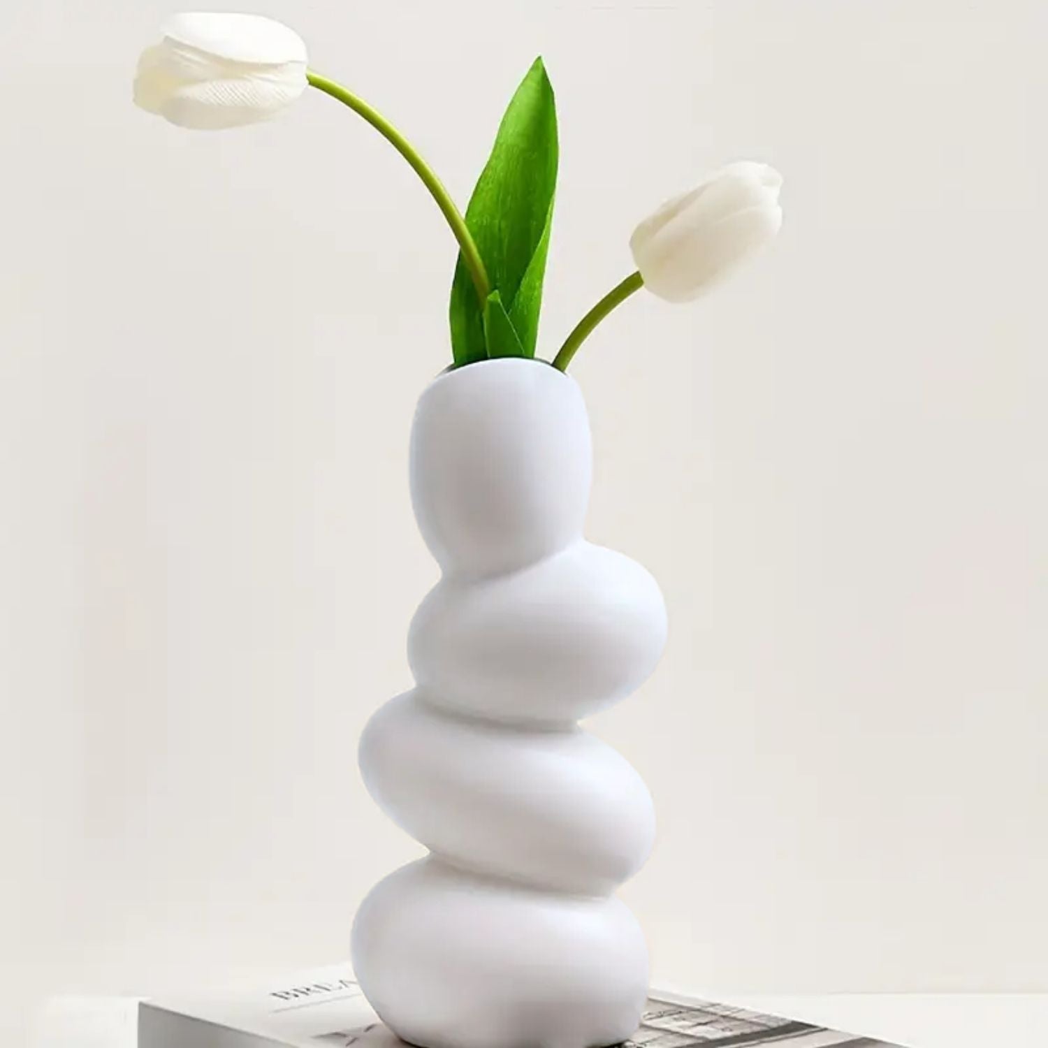 Florero Cerámica Centro de Mesa Blanco Stones