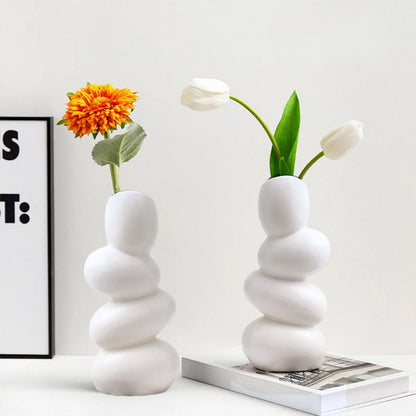 Florero Cerámica Centro de Mesa Blanco