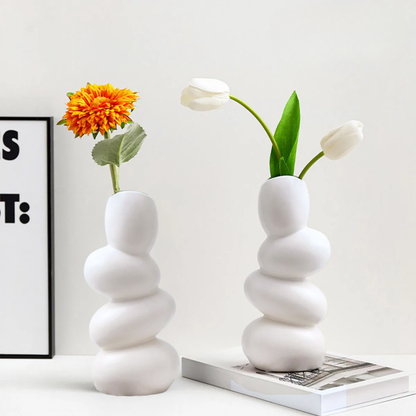 PREVENTA - Florero Cerámica Centro de Mesa Blanco Stones