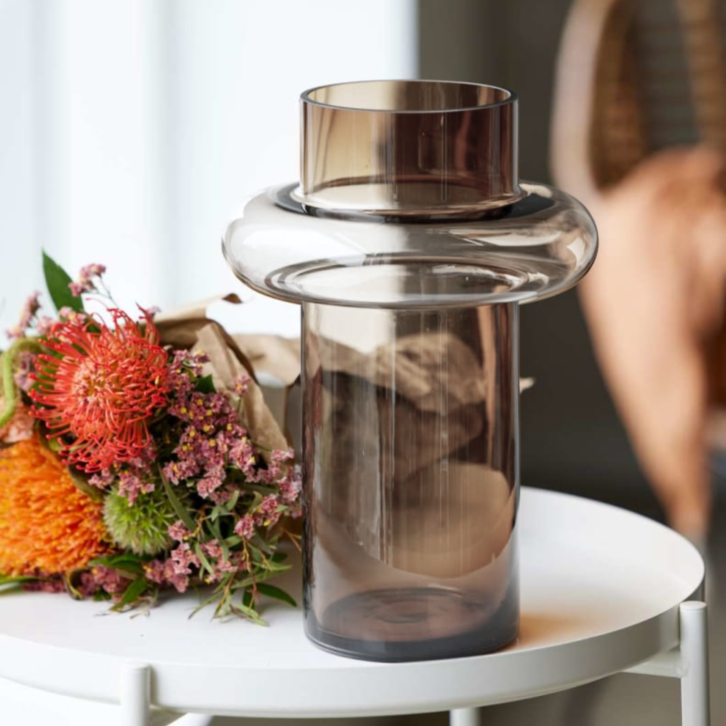 PREVENTA - Florero de Vidrio Anillo Ambar Gastado Figura Deco