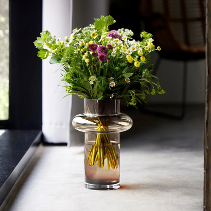 PREVENTA - Florero de Vidrio Anillo Ambar Gastado Figura Deco