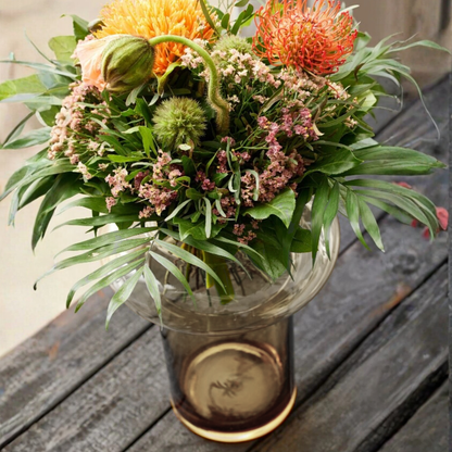 PREVENTA - Florero de Vidrio Anillo Ambar Gastado Figura Deco