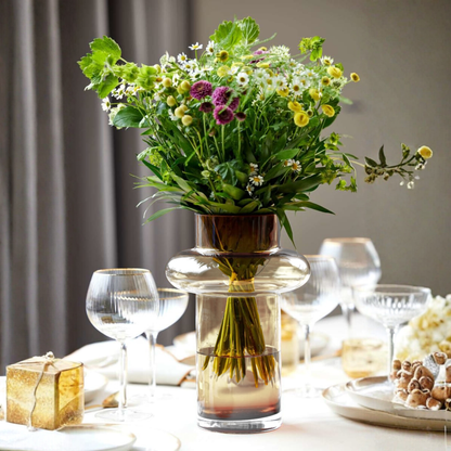 PREVENTA - Florero de Vidrio Anillo Ambar Gastado Figura Deco