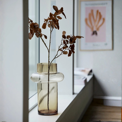 PREVENTA - Florero de Vidrio Anillo Ambar Gastado Figura Deco