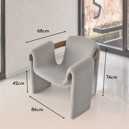 PREVENTA - Silla Poltrona Cozy Sherpa y Madera Gris Claro