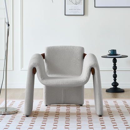 PREVENTA - Silla Poltrona Cozy Sherpa y Madera Gris Claro