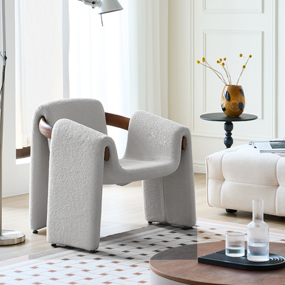 PREVENTA - Silla Poltrona Cozy Sherpa y Madera Gris Claro