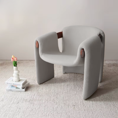 Silla Poltrona Cozy Sherpa y Madera Gris Claro