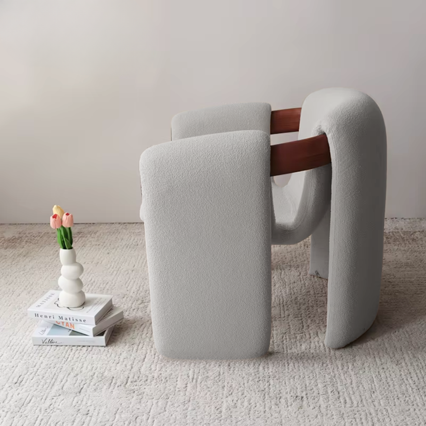 Silla Poltrona Cozy Sherpa y Madera Gris Claro