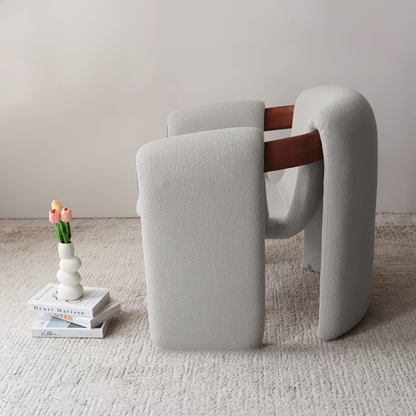 Silla Poltrona Cozy Sherpa y Madera Gris Claro