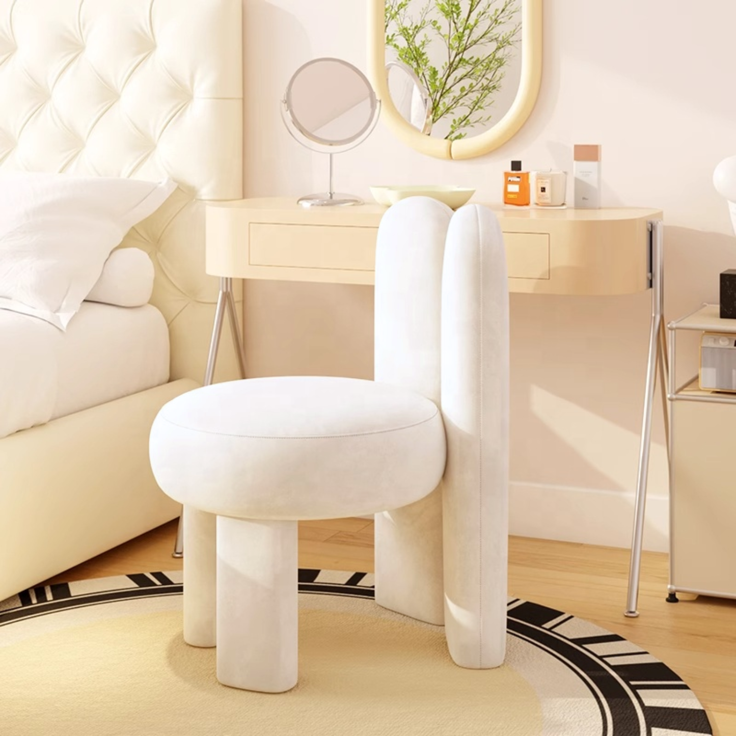 PREVENTA - Silla Taburete Tocador de Terciopelo Blanco