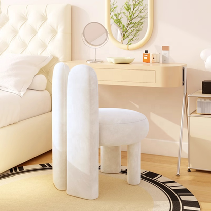 PREVENTA - Silla Taburete Tocador de Terciopelo Blanco