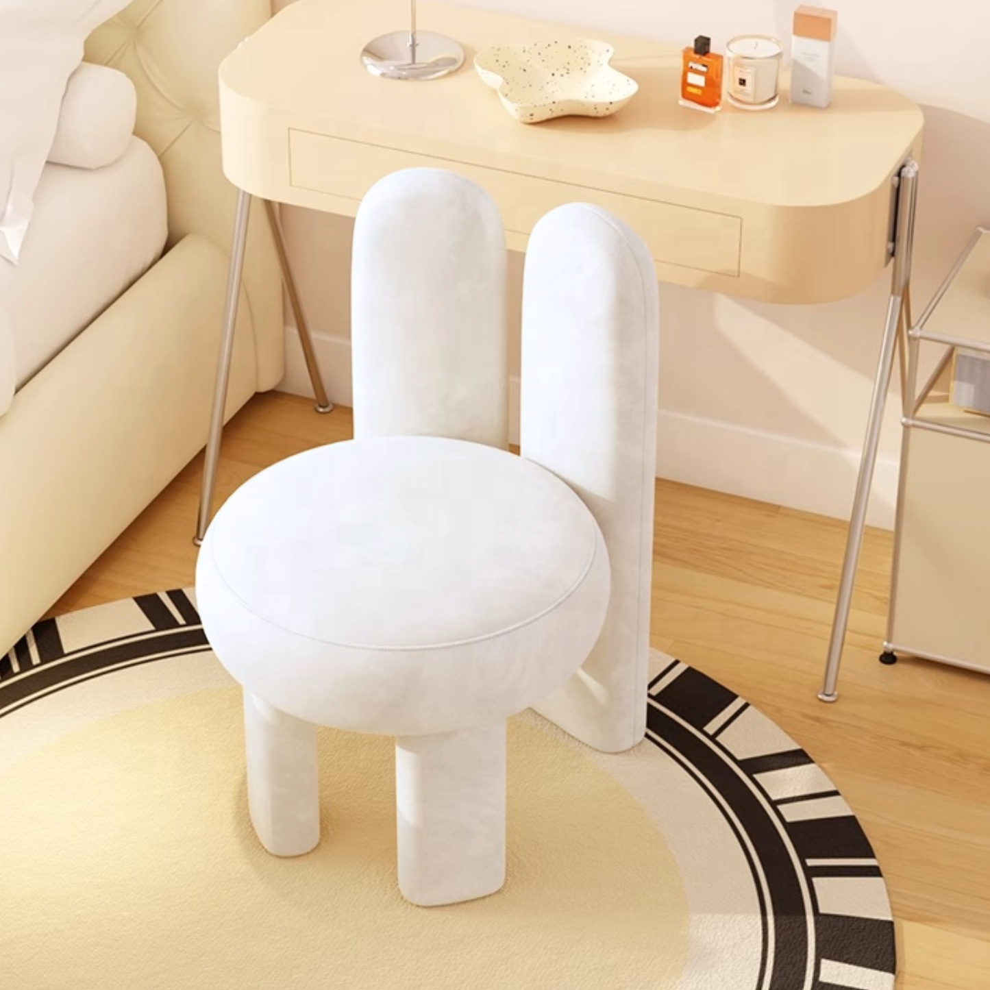 PREVENTA - Silla Taburete Tocador de Terciopelo Blanco