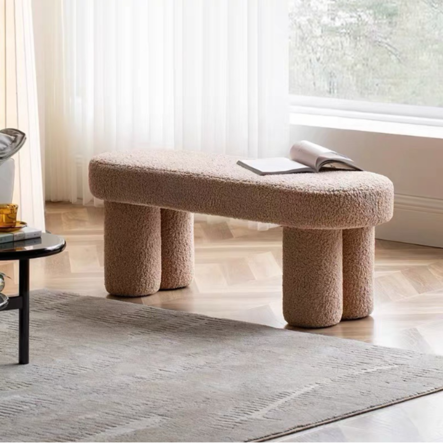 Taburete Estilo Banqueta Sherpa Mocha Creme