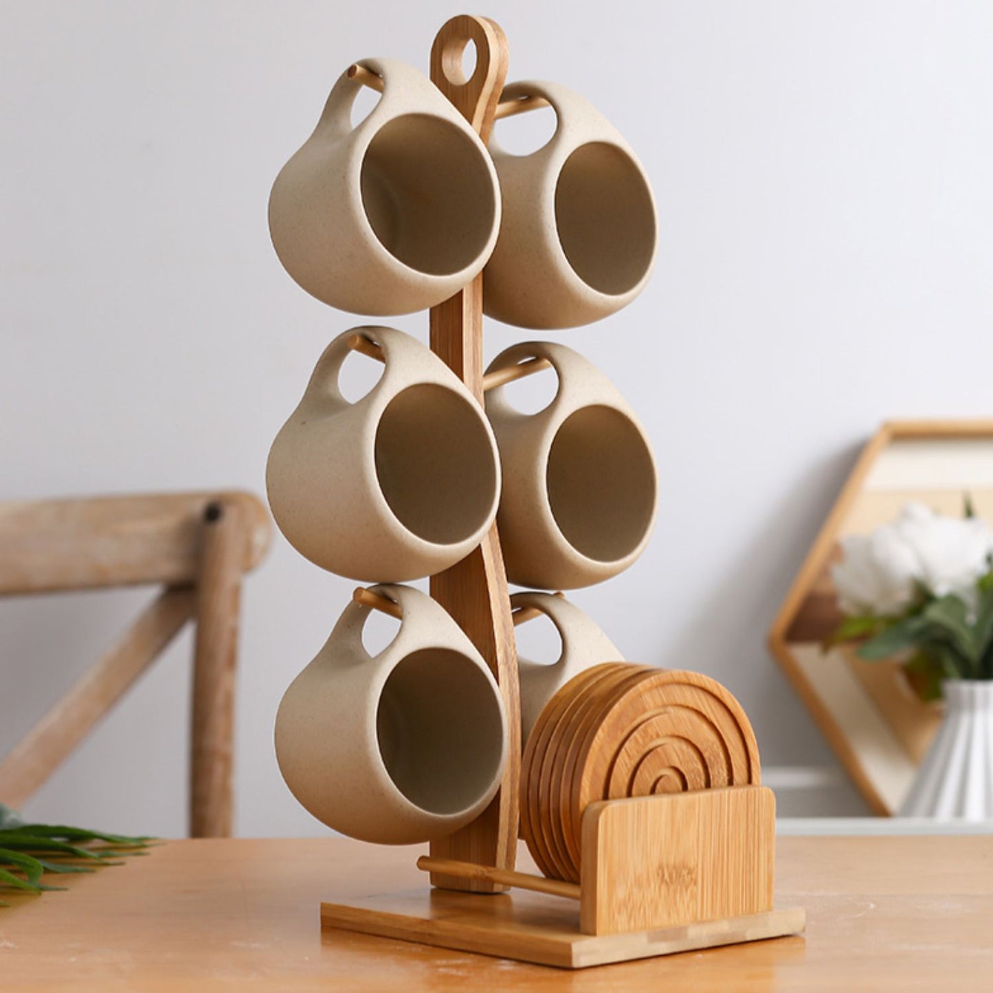 Set de 6 Tazas Y Soporte Vertical Con Posa Vasos