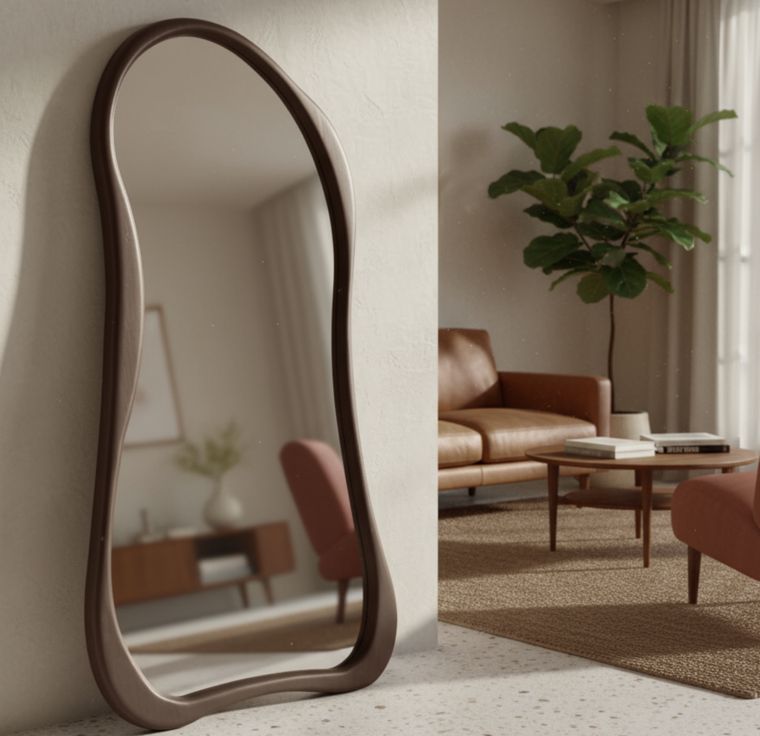 Espejo Asimétrico Cuerpo Entero Madera Color Cacao 180X80cm