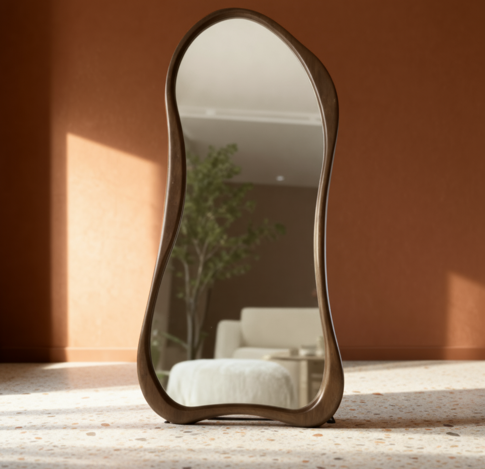 Espejo Asimétrico Cuerpo Entero Madera Color Cacao 180X80cm