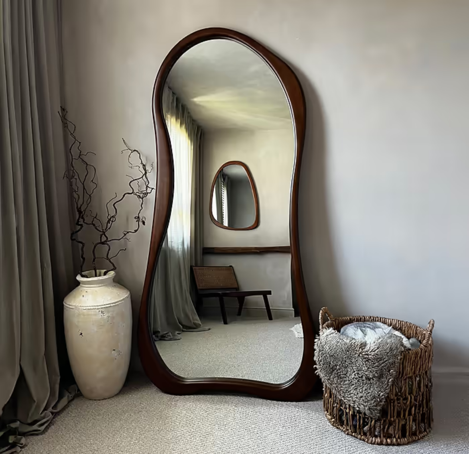 Espejo Asimétrico Cuerpo Entero Madera Color Cacao 180X80cm