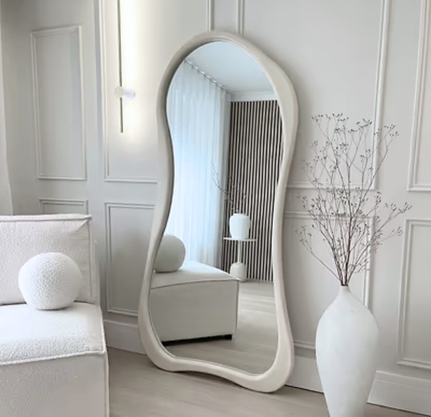 Espejo Asimetrico Cuerpo Entero Madera Blanco 180X80cm