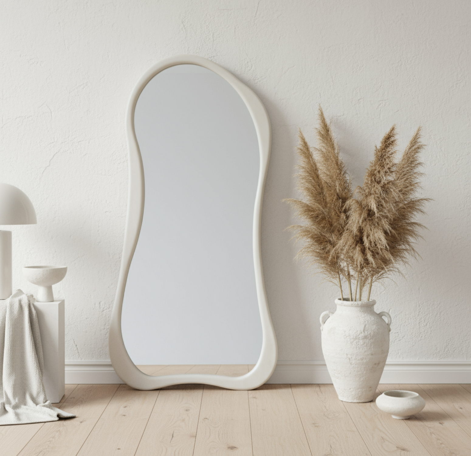 Espejo Asimétrico Cuerpo Entero Madera Blanco 180X80cm