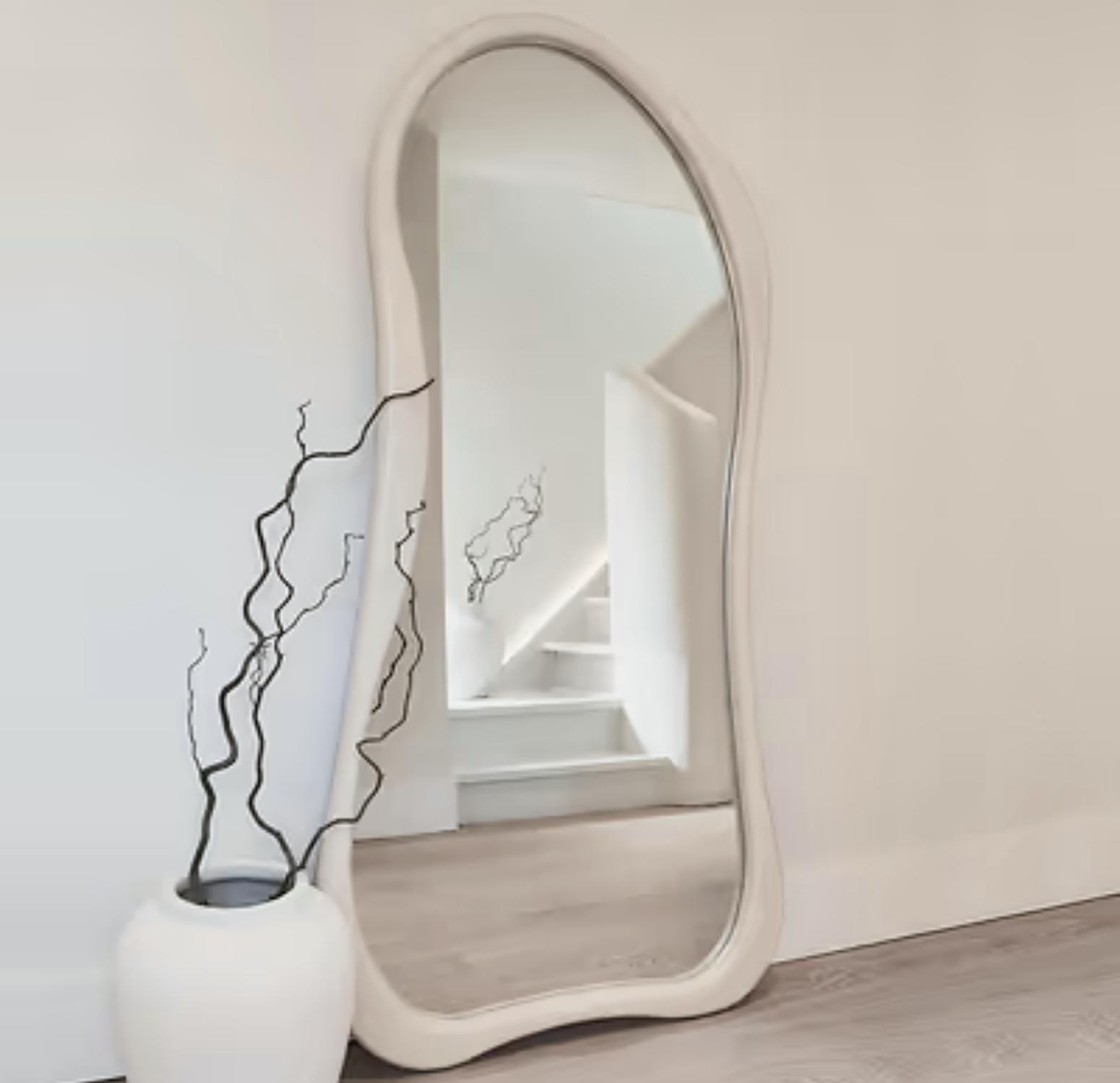 Espejo Asimétrico Cuerpo Entero Madera Blanco 180X80cm