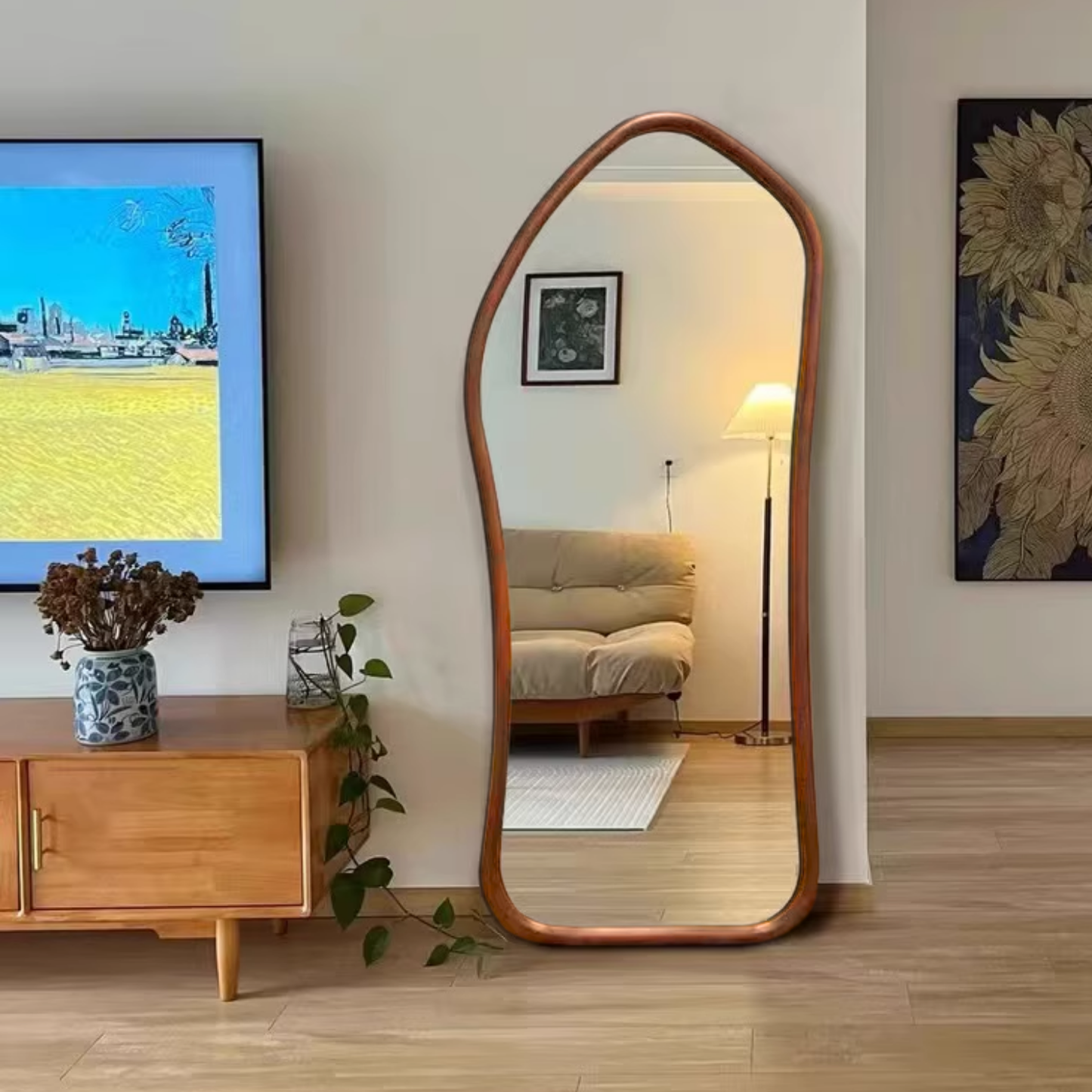 PREVENTA - Espejo Irregular Cuerpo Entero Madera Color Roble 180x80cm