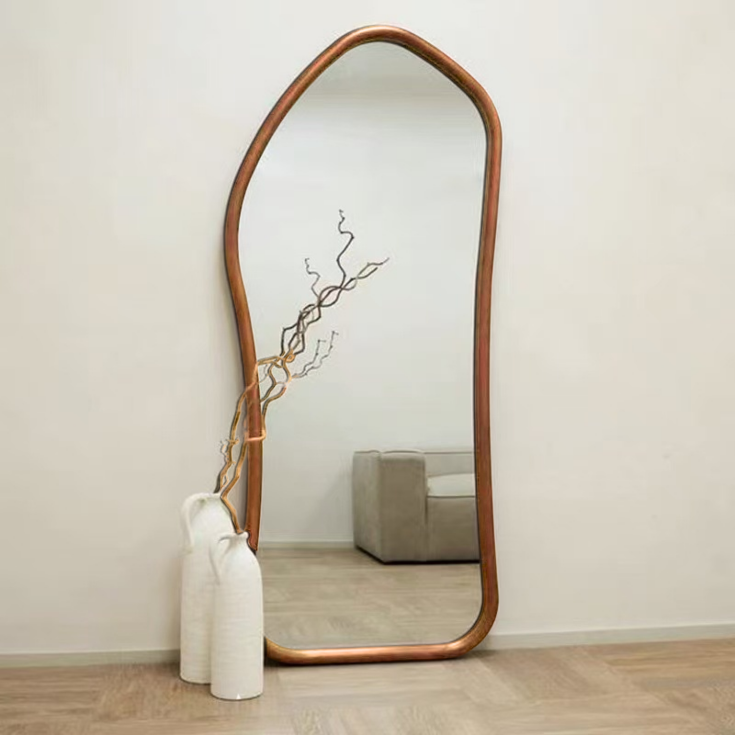 Espejo Irregular Cuerpo Entero Madera Color Roble 180x80cm