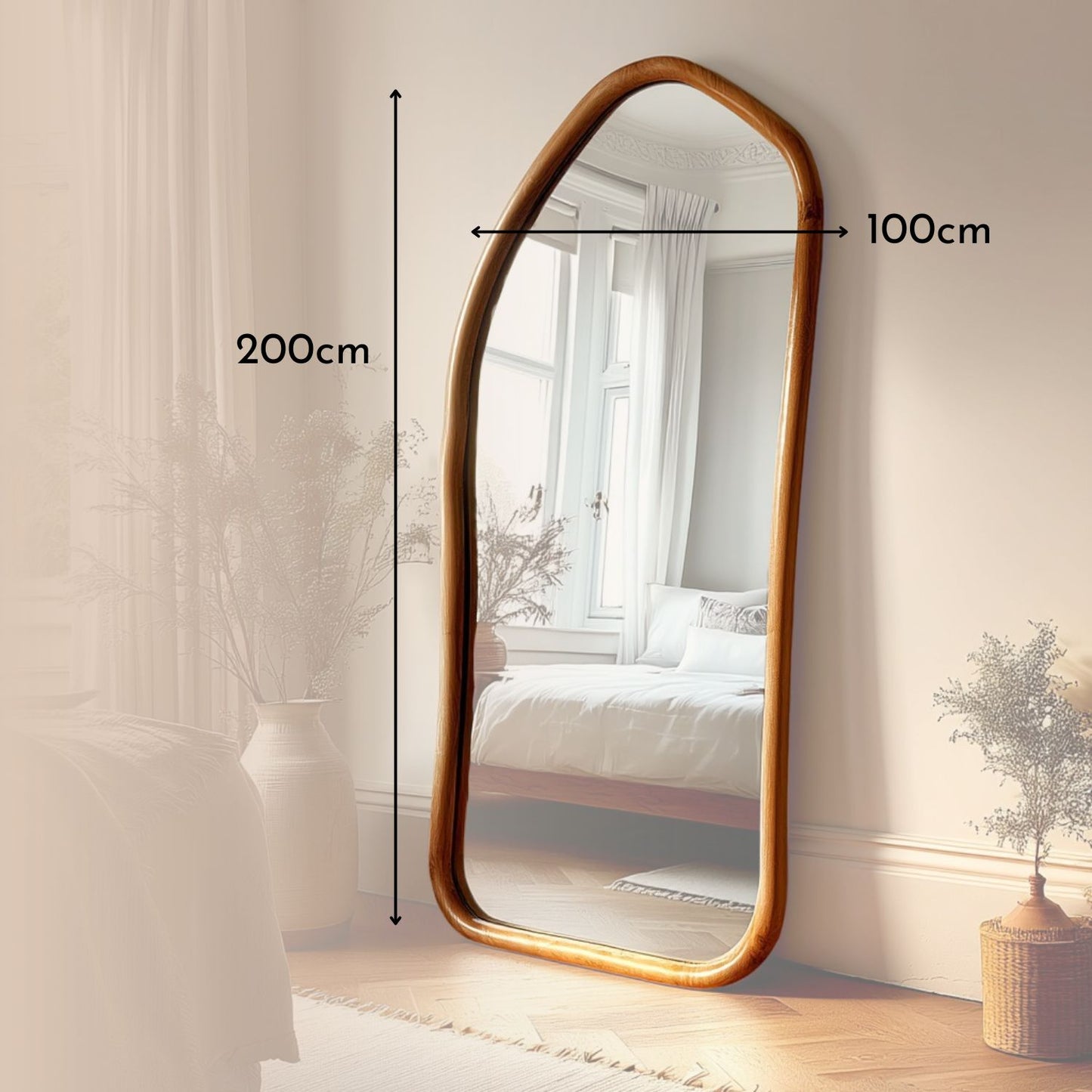 Espejo Irregular Cuerpo Entero Madera Color Roble 200x100cm