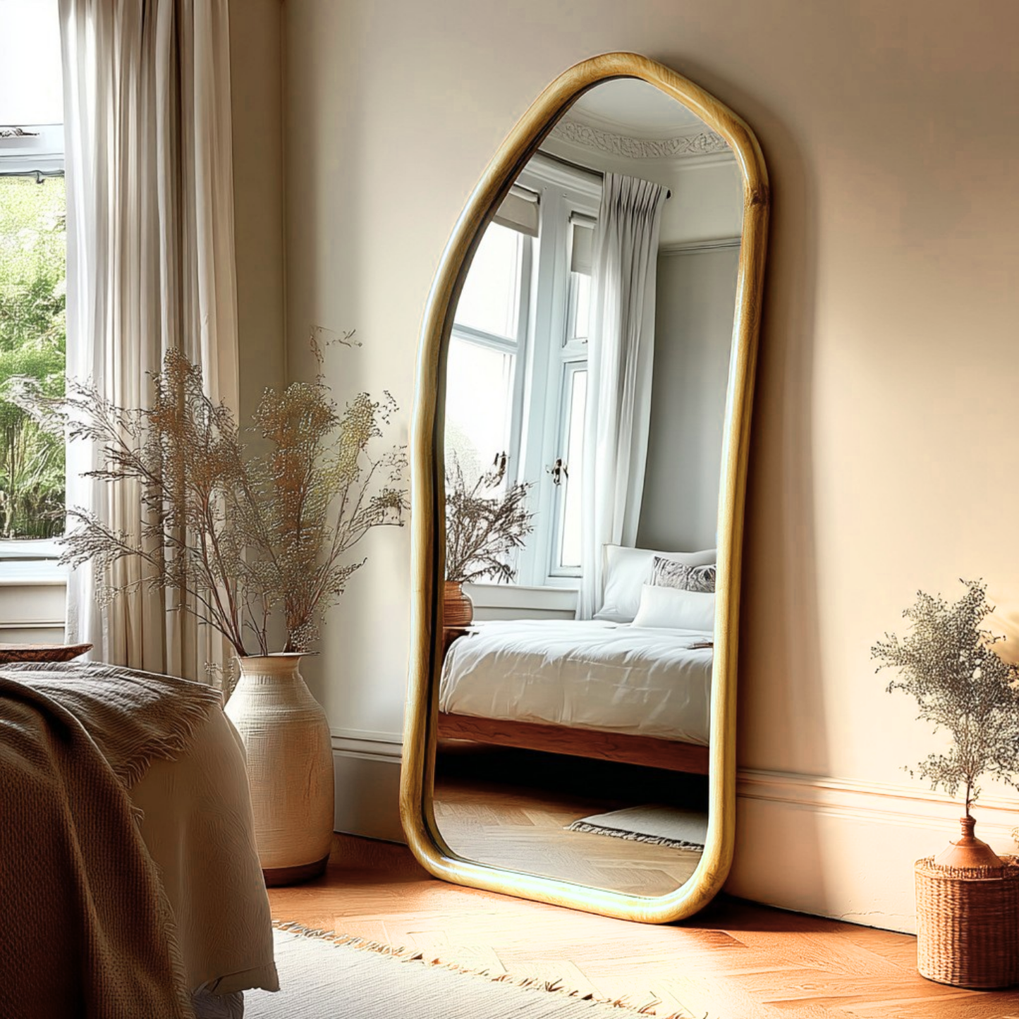 Espejo Irregular Cuerpo Entero Madera Color Abedul 180x80cm