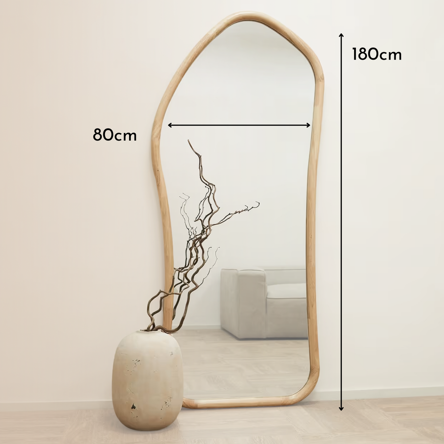 PREVENTA - Espejo Irregular Cuerpo Entero Madera Color Abedul 180x80cm