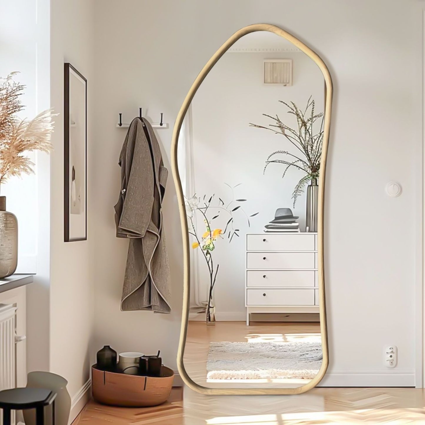 Espejo Irregular Cuerpo Entero Madera Color Abedul 200x100cm