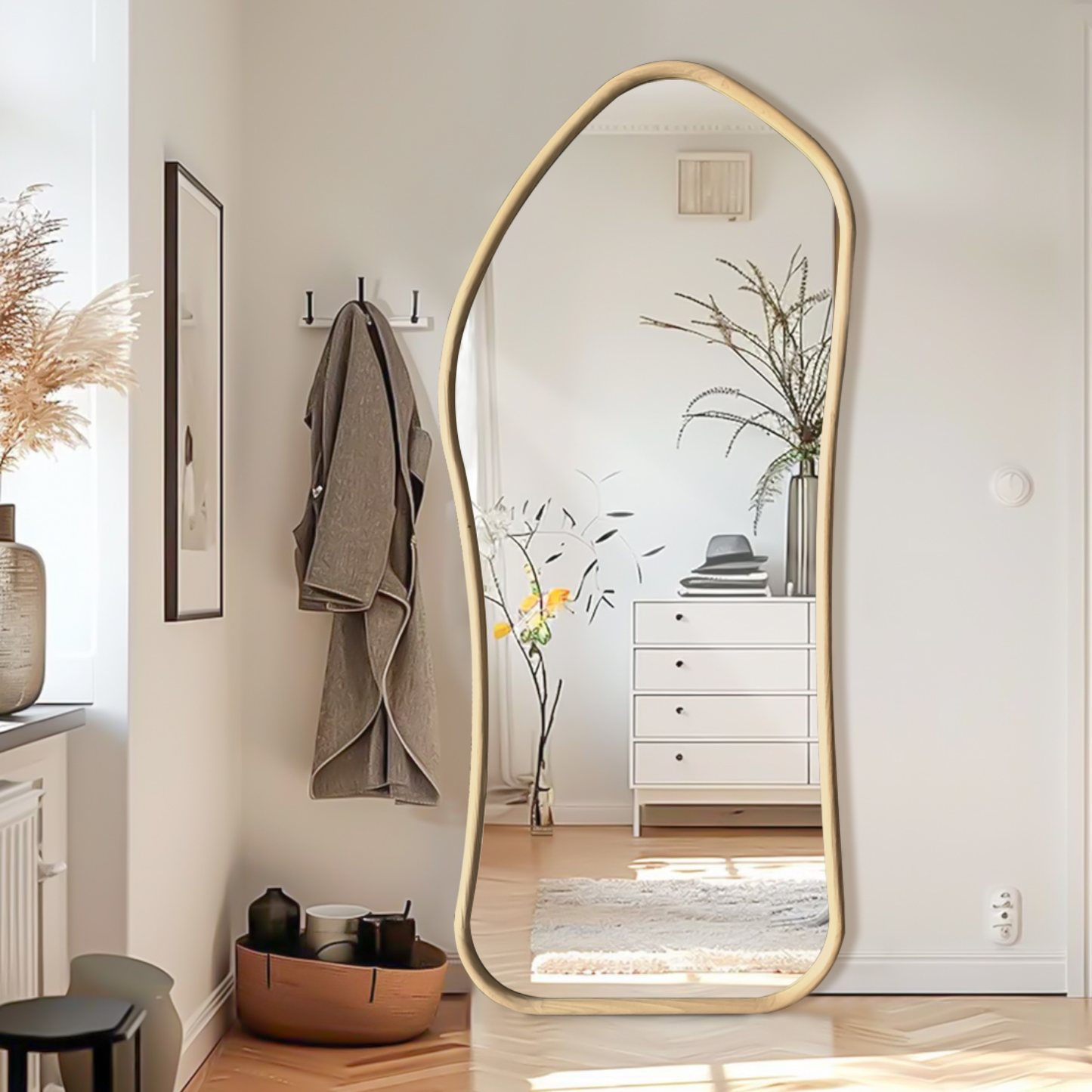 PREVENTA - Espejo Irregular Cuerpo Entero Madera Color Abedul 200x100cm