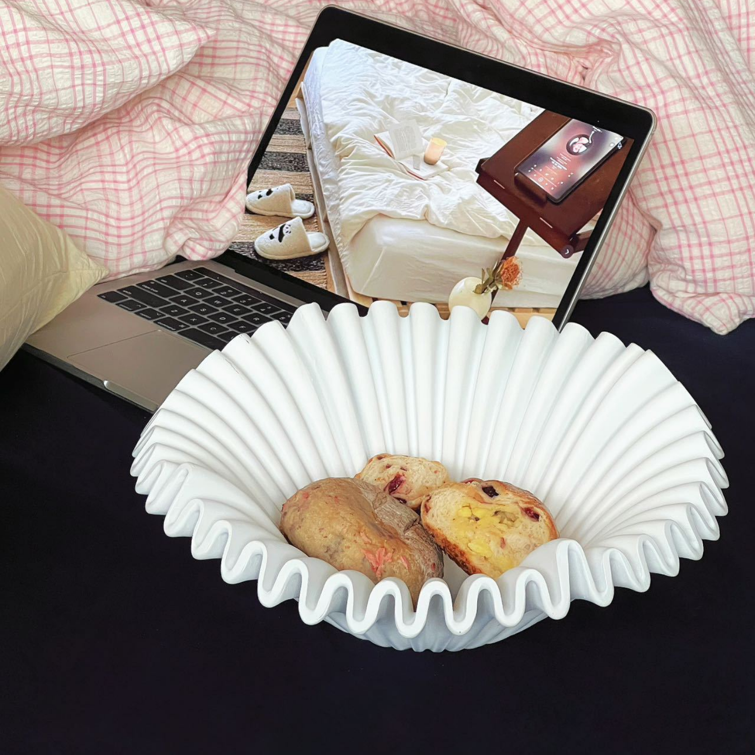 Fuente estilo Frutero Cerámica Shell Blanco