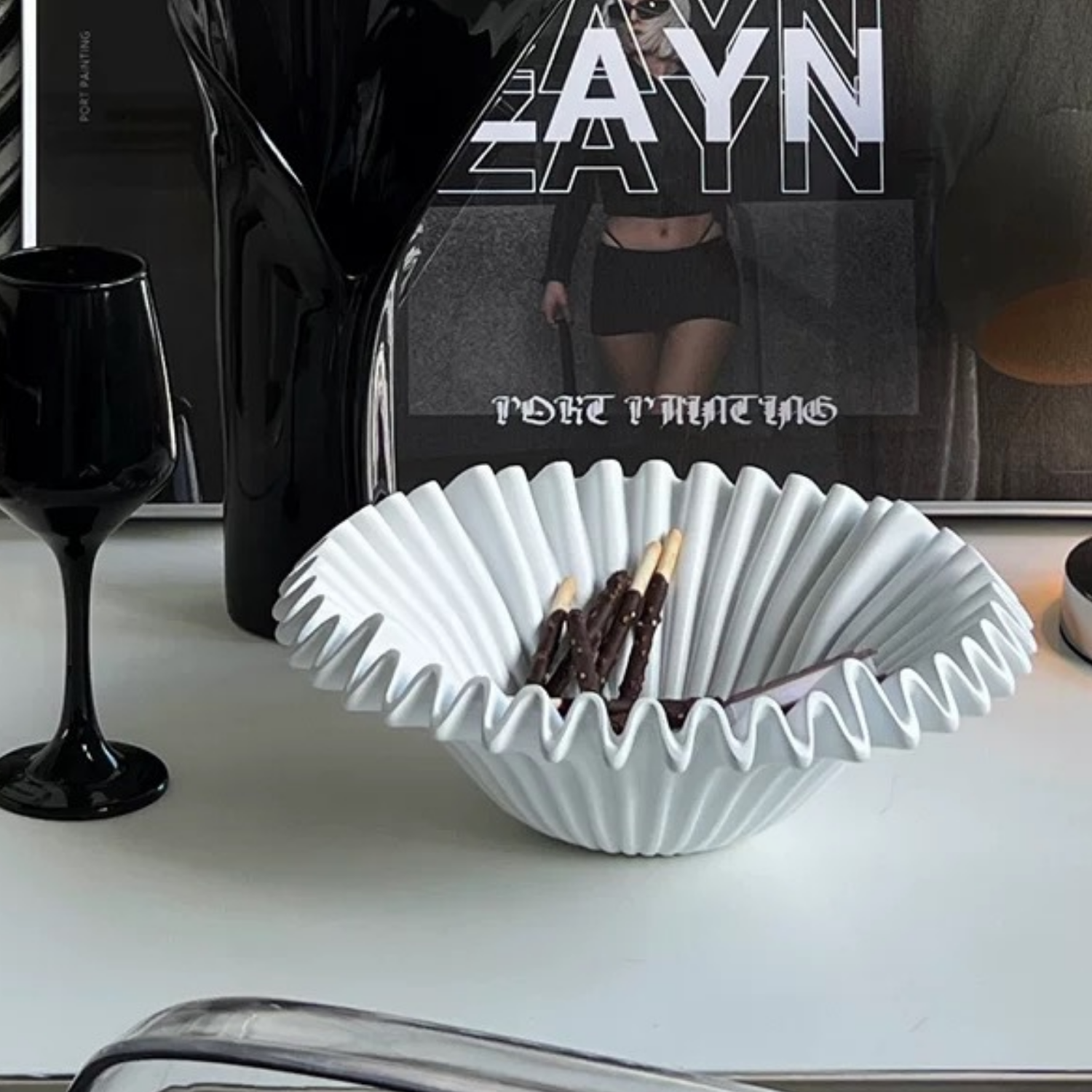 Fuente estilo Frutero Cerámica Shell Blanco