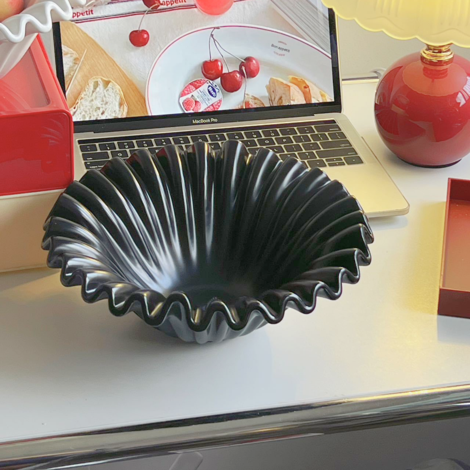 Fuente estilo Frutero Cerámica Shell Negro