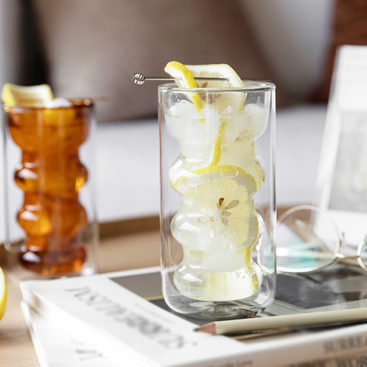 PREVENTA - Set 4 Vasos Vidrio Doble Fondo Ondas Alto