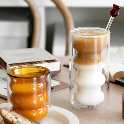 PREVENTA - Set 4 Vasos Vidrio Doble Fondo Ondas Alto