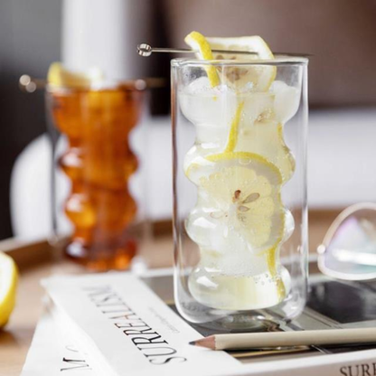 PREVENTA - Set 4 Vasos Vidrio Doble Fondo Ondas Alto